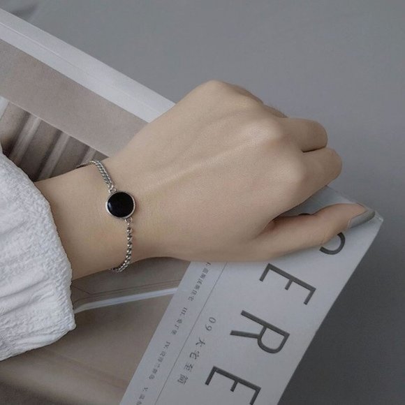 NEW 925 Sterling Silver Black Stone Bracelet - Picture 4 of 4